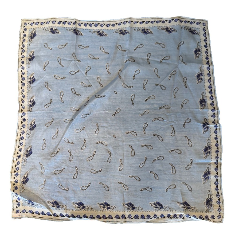 Vtg Made‎ In Japan Diamond Pearl Hand Rolled Rayon Silk Scarf 16.5" Square Blue